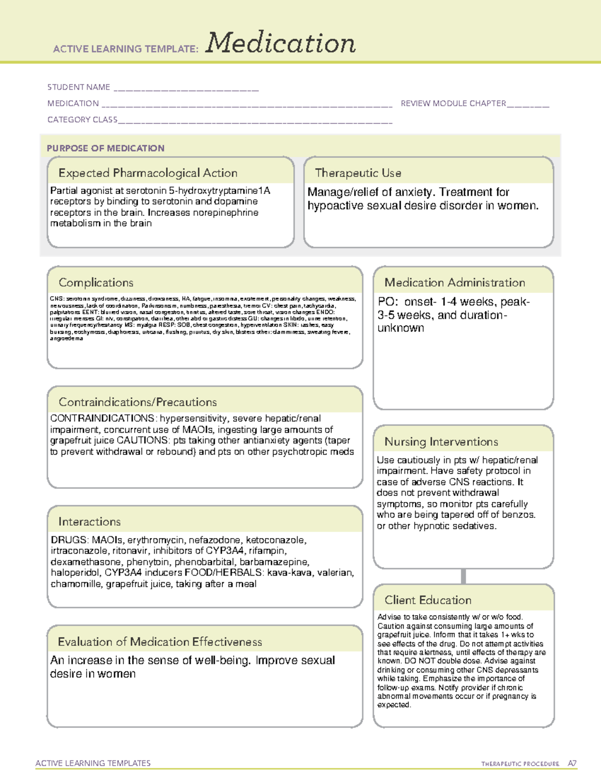 Medication (2) ATI practice 1 - ACTIVE LEARNING TEMPLATES THERAPEUTIC ...