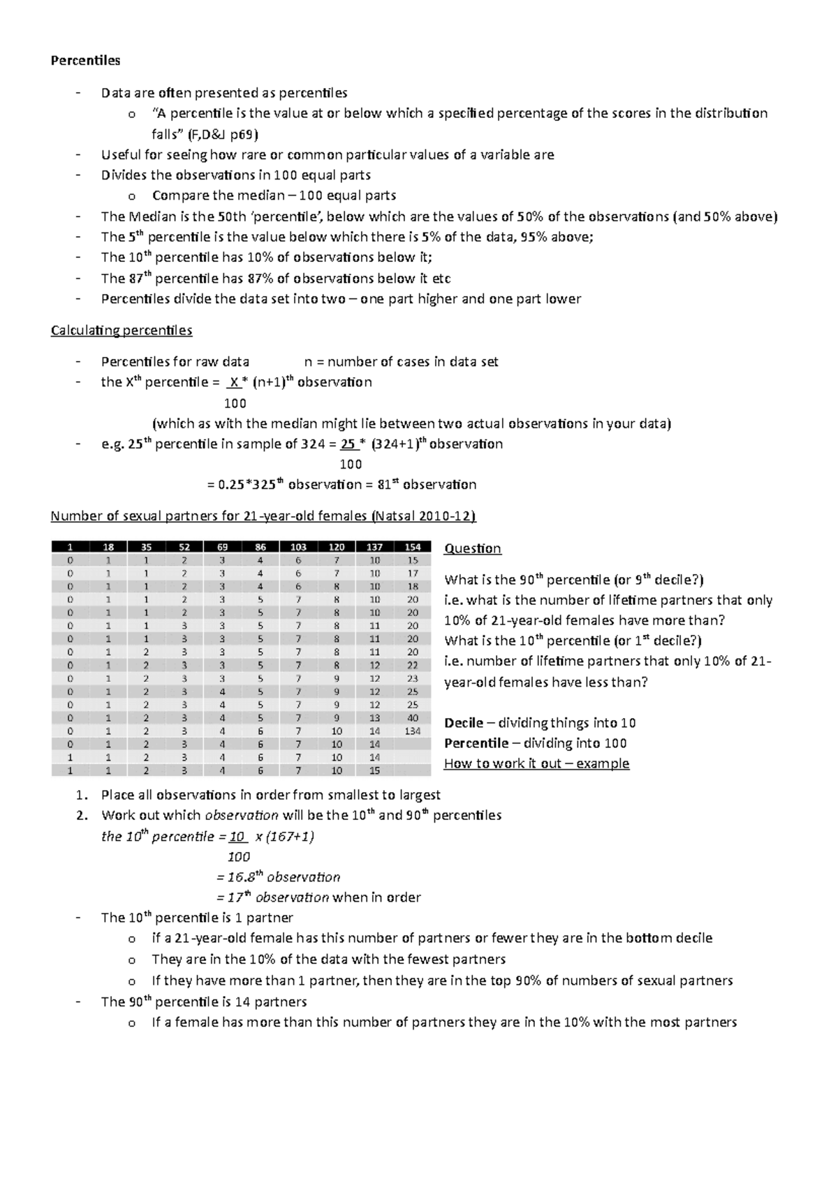 Lecture 6 Percentiles - Percentiles Data are often presented as ...