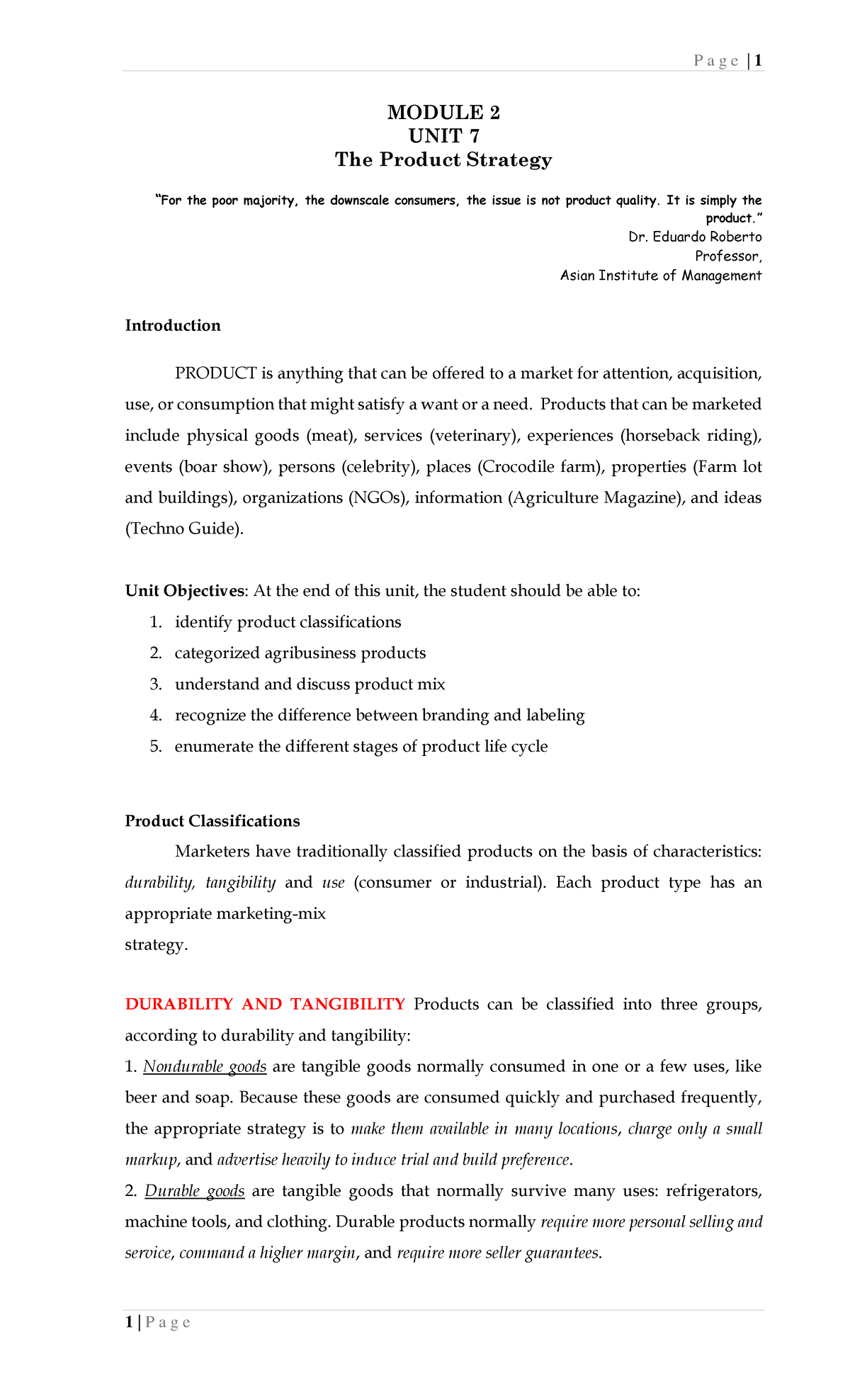 ABM001- Module - NKKKK - MODULE 2 UNIT 7 The Product Strategy “For the ...