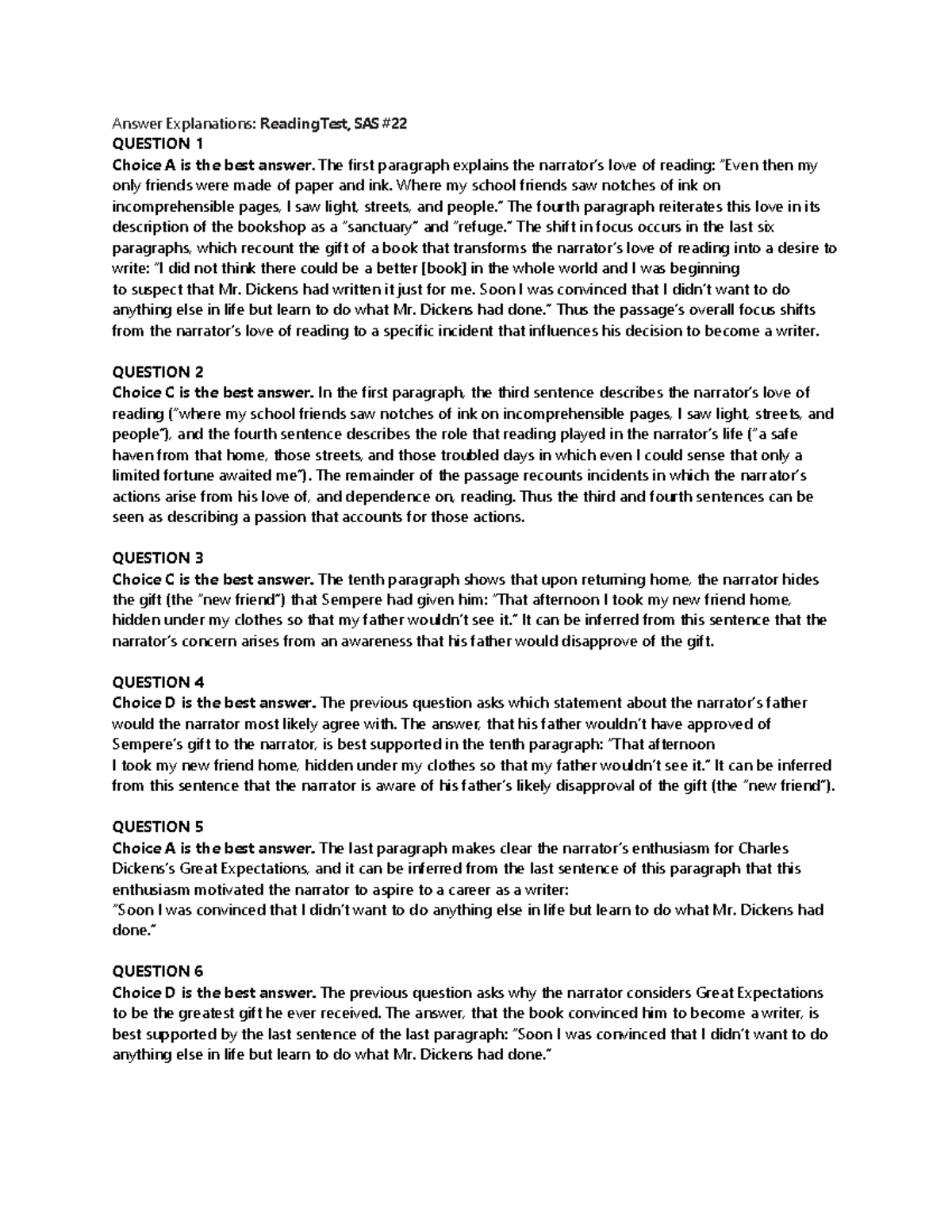 SAS #22c explanations ENG 189 swu - Answer Explanations: ReadingTest ...
