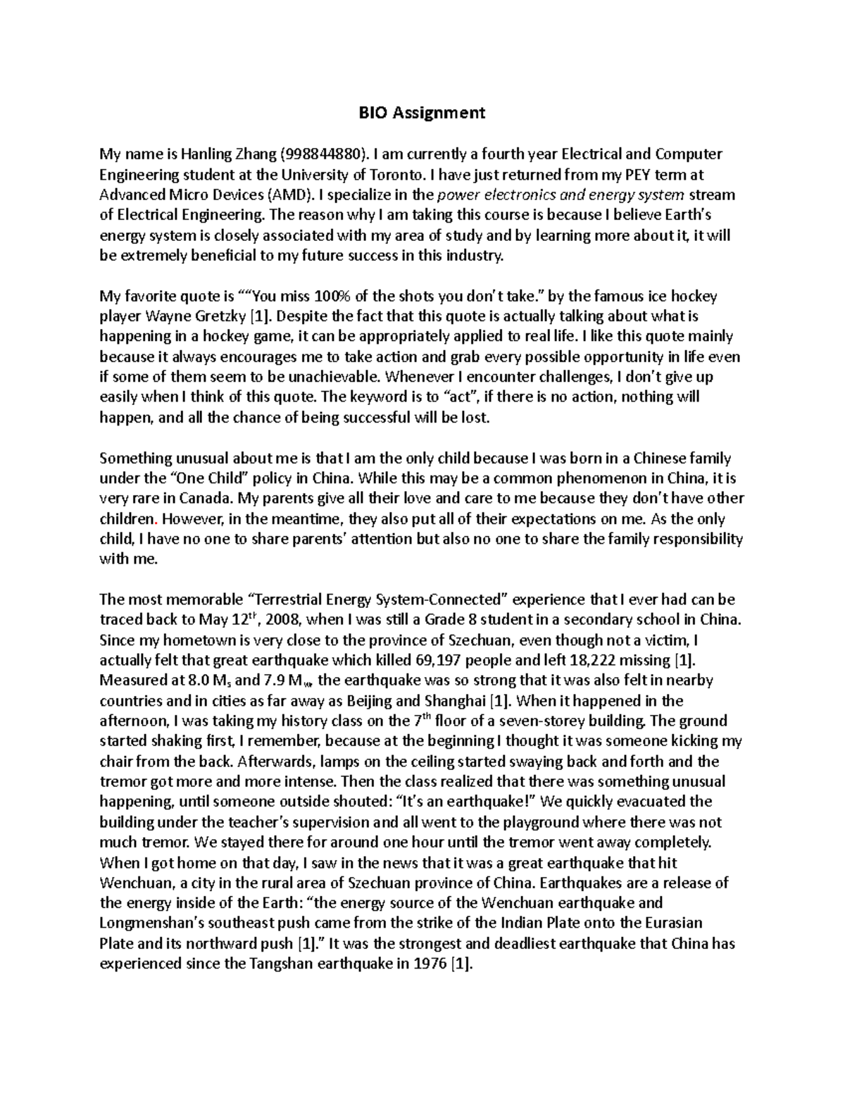 Civ300 Bio Assignment - BIO Assignment My name is Hanling Zhang ...