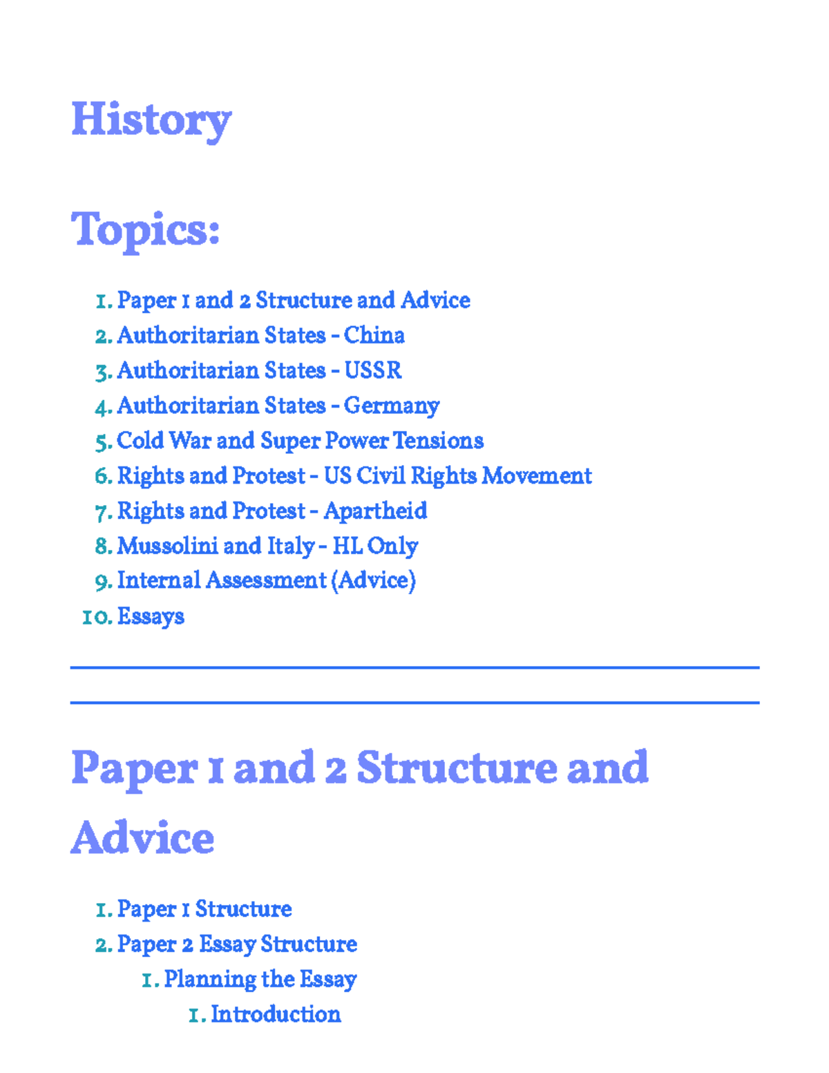 History - History Topics: Paper 1 and 2 Structure and Advice . Paper 1 ...