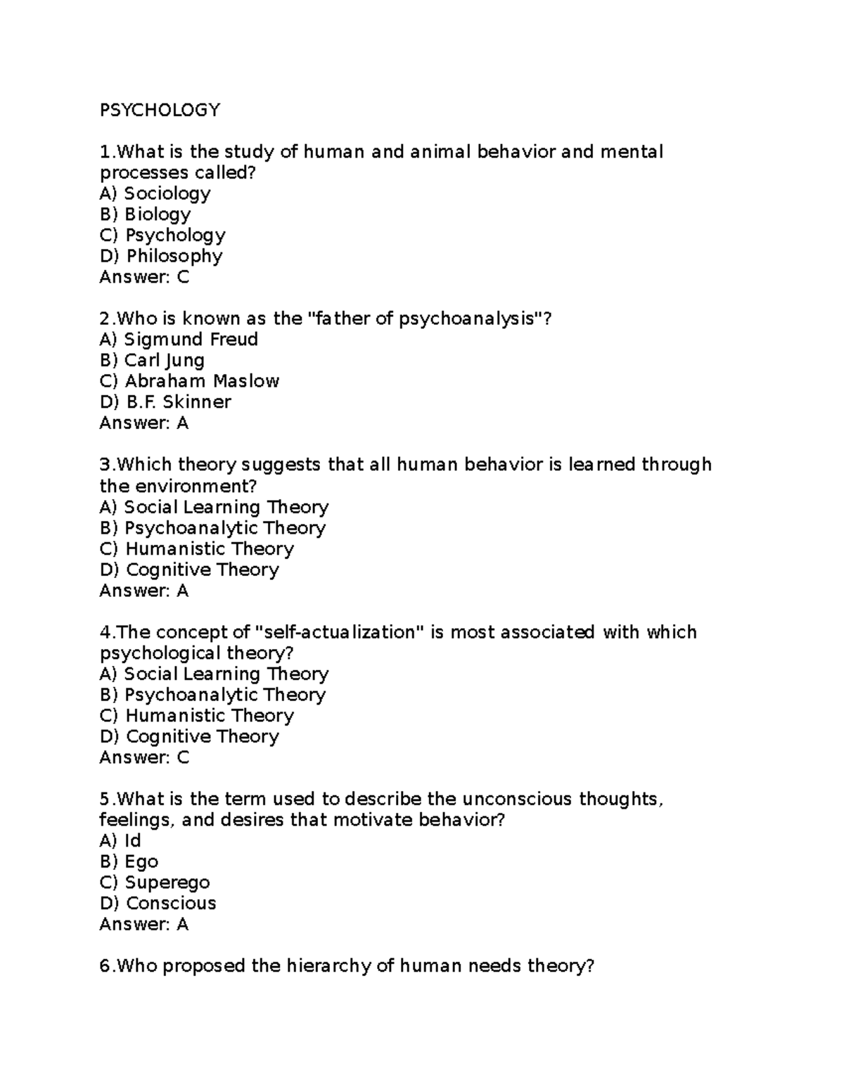 Psychology 1 - QUIZ - PSYCHOLOGY 1 Is The Study Of Human And Animal ...