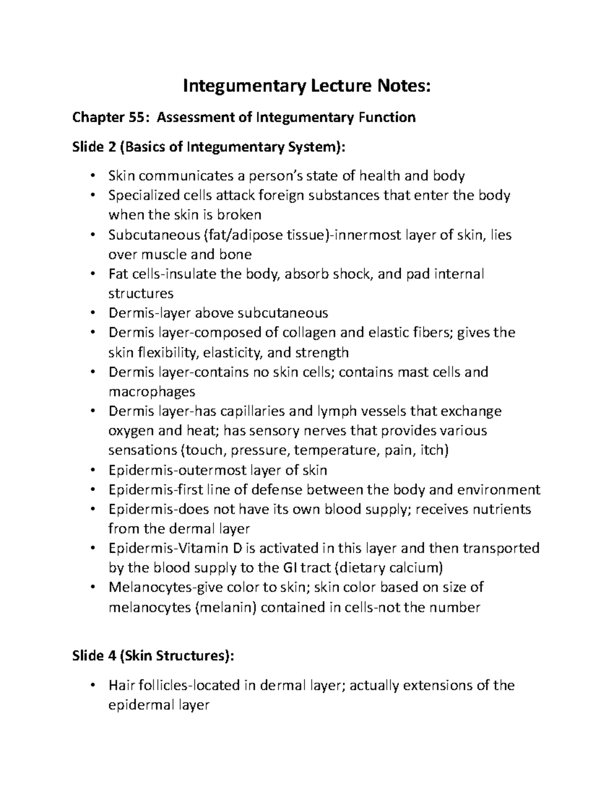 Integumentary Lecture Notes - Integumentary Lecture Notes: Chapter 55 ...