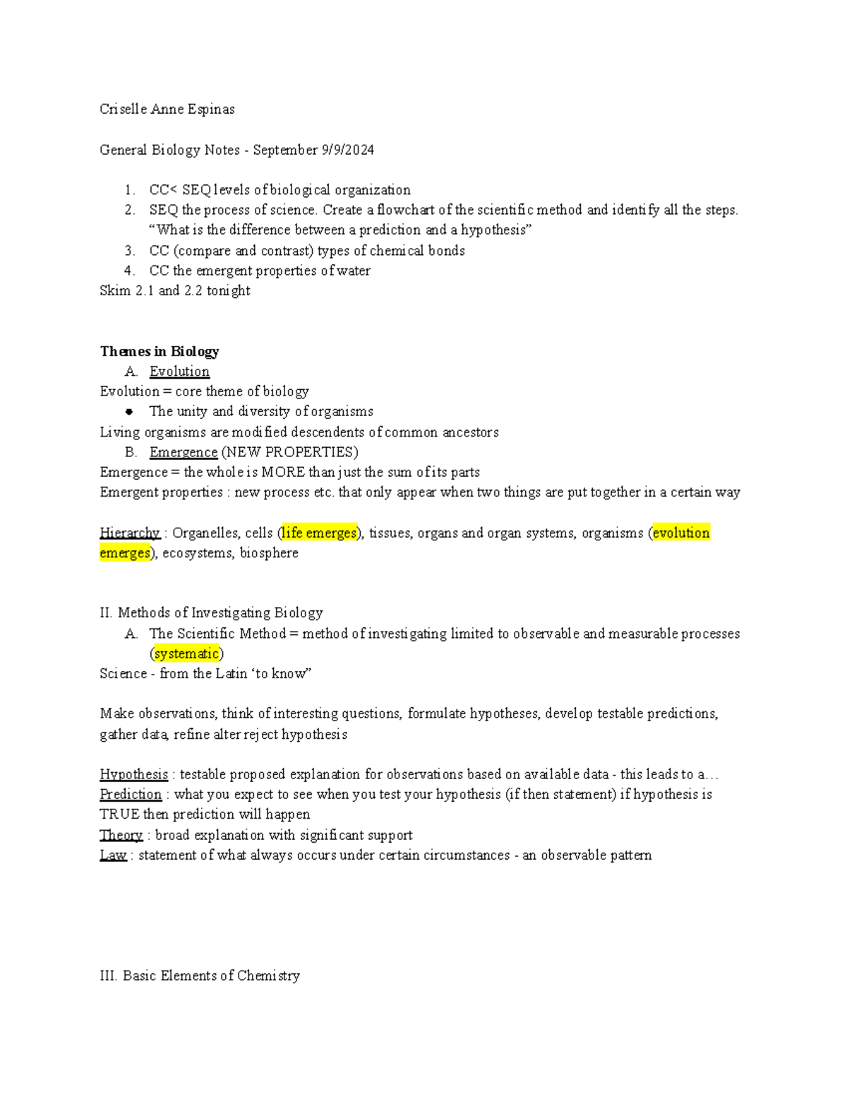 Copy of gen bio lec 2 3 - Google Docs - Criselle Anne Espinas General ...