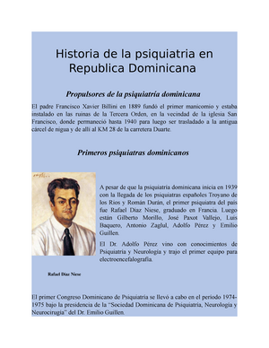 Historia de la psiquiatria en republica dominicana - Historia de la  psiquiatria en Republica - Studocu