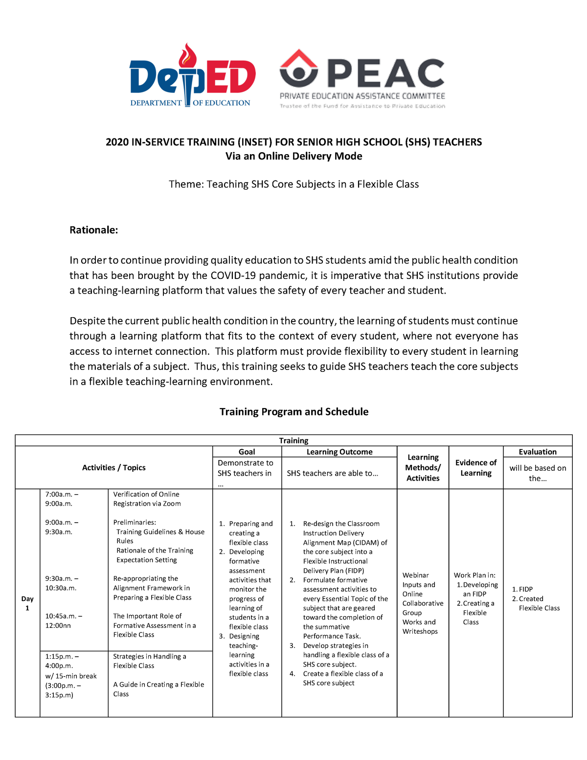 2020 Shs Inset Program Online 2020 In Service Training Inset For Senior High School Shs