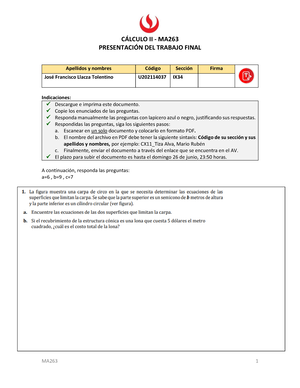 lista de ejercicios para la sustentación del tf cálculo ii ma