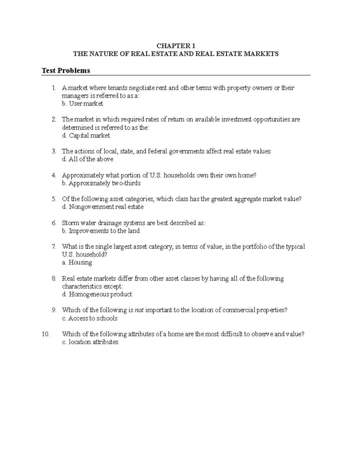 Real Estate Priciple - CHAPTER 1 THE NATURE OF REAL ESTATE AND REAL ...