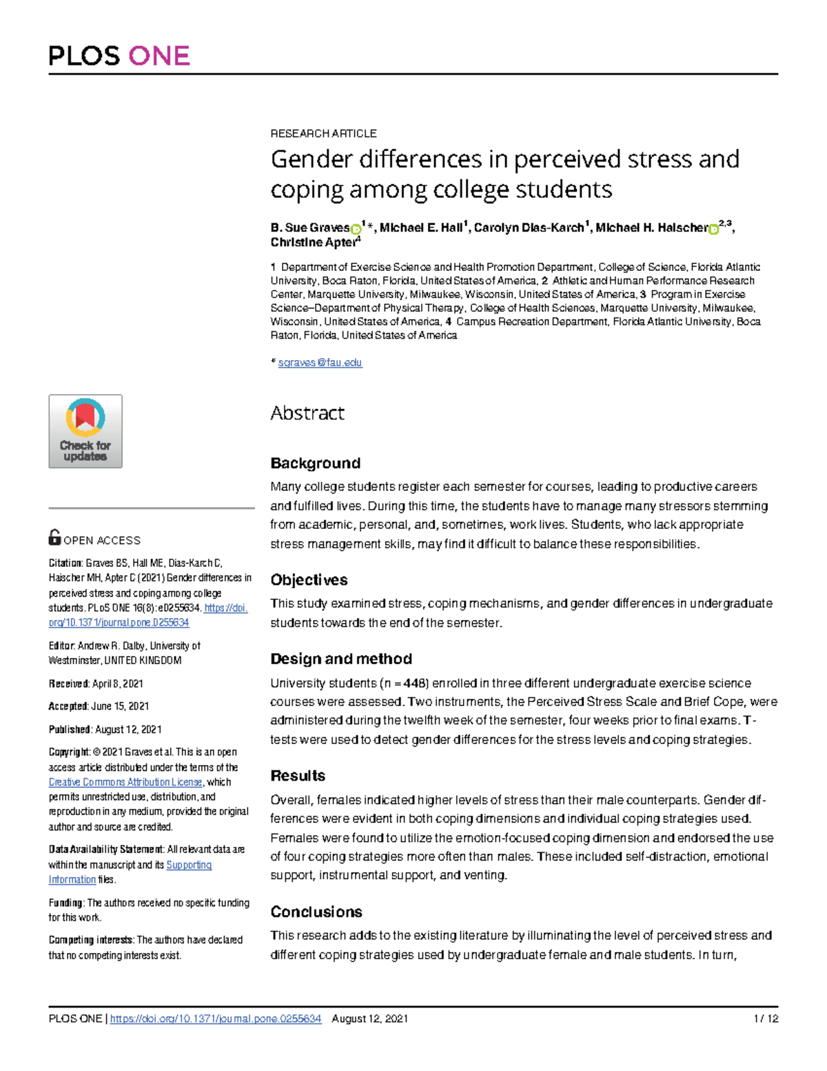 Stress - haahaha - ####### RESEARCH ARTICLE Gender differences in ...