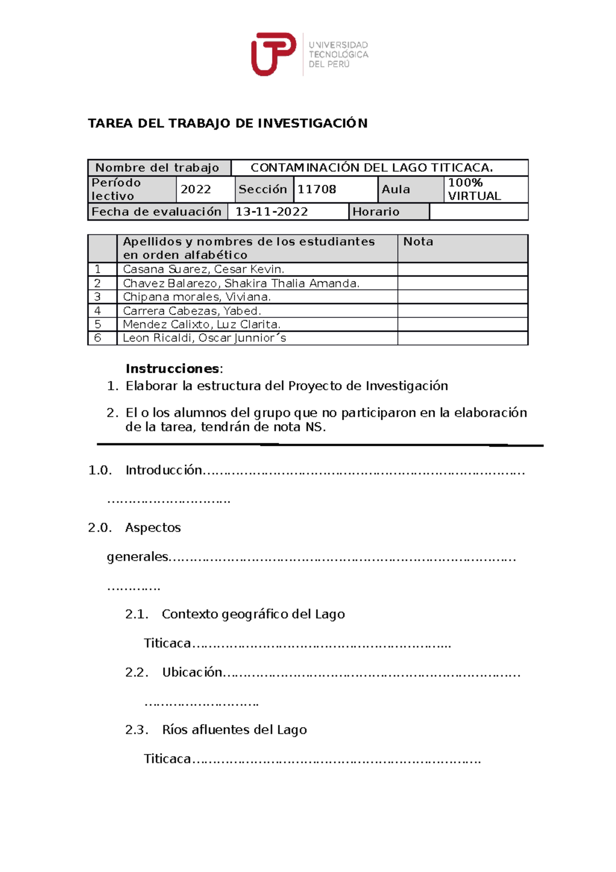 Estructura Del Trabajo De Investigación - TAREA DEL TRABAJO DE ...