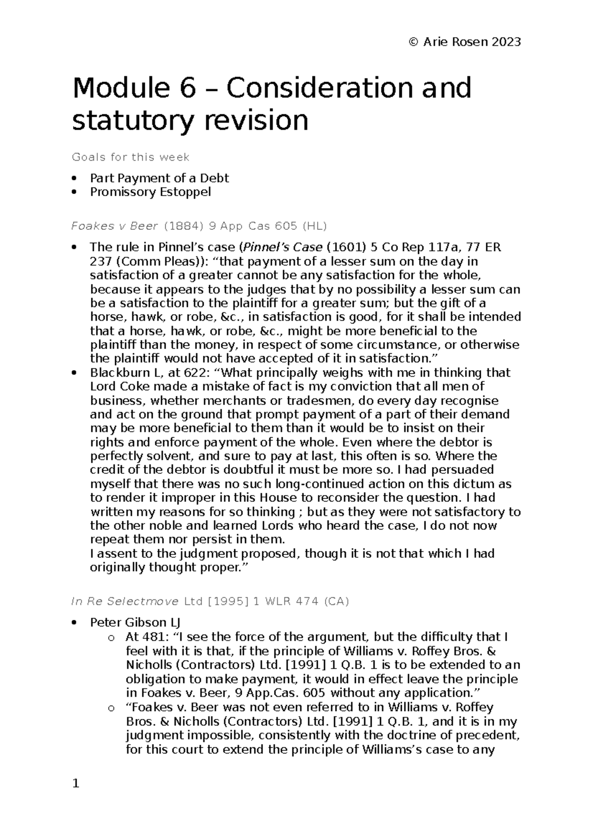 Module 6 - Outline 2023 - ARGJR - Module 6 – Consideration and ...