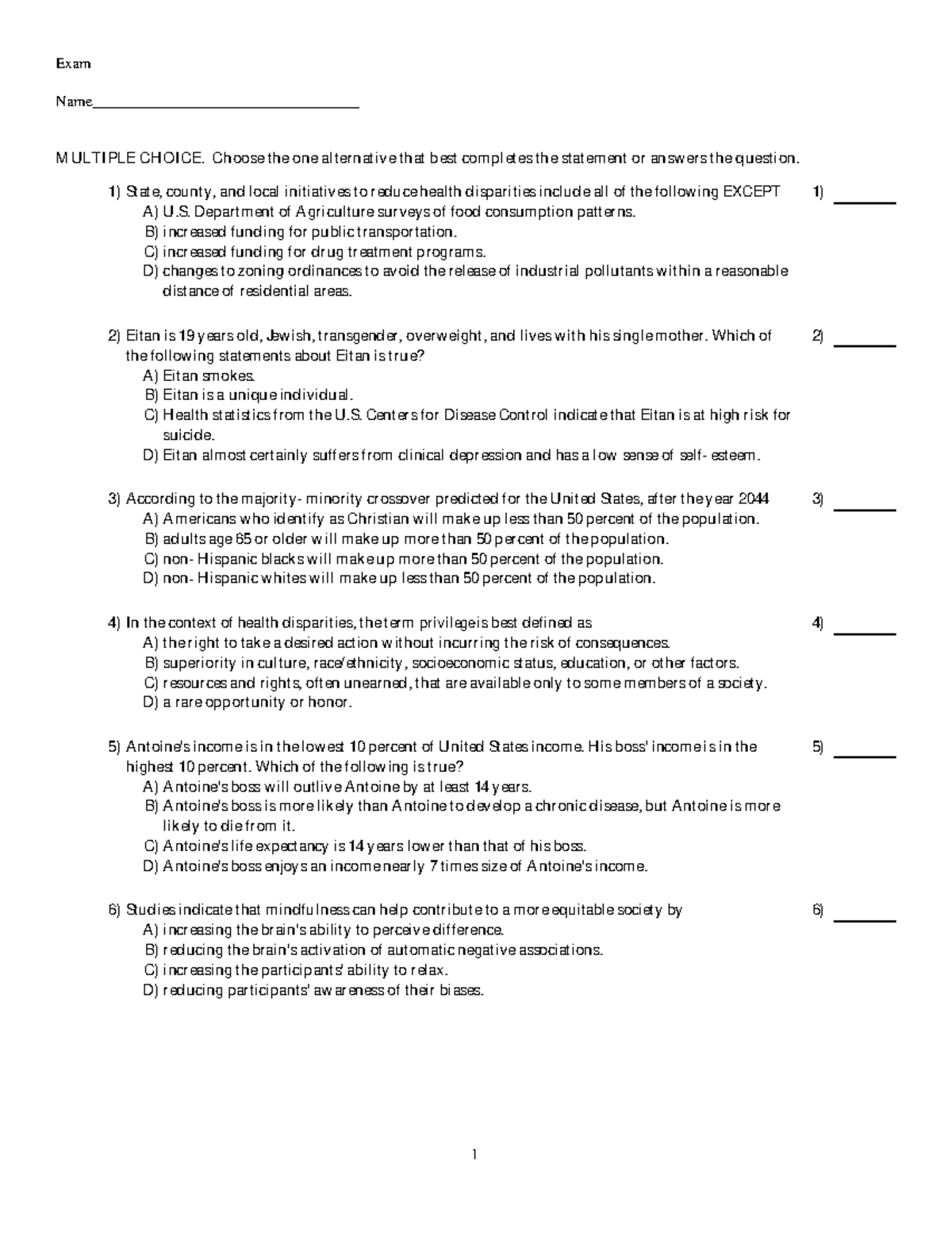 Ch 1a - Notes - Exam Name___________________________________ MULTIPLE ...