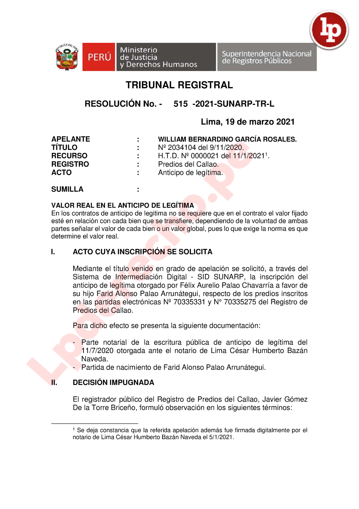 Resolucion 515 2021 Sunarp Tr L Lp Tribunal Registral ResoluciÓn No 515 2021 Sunarp Tr 3489