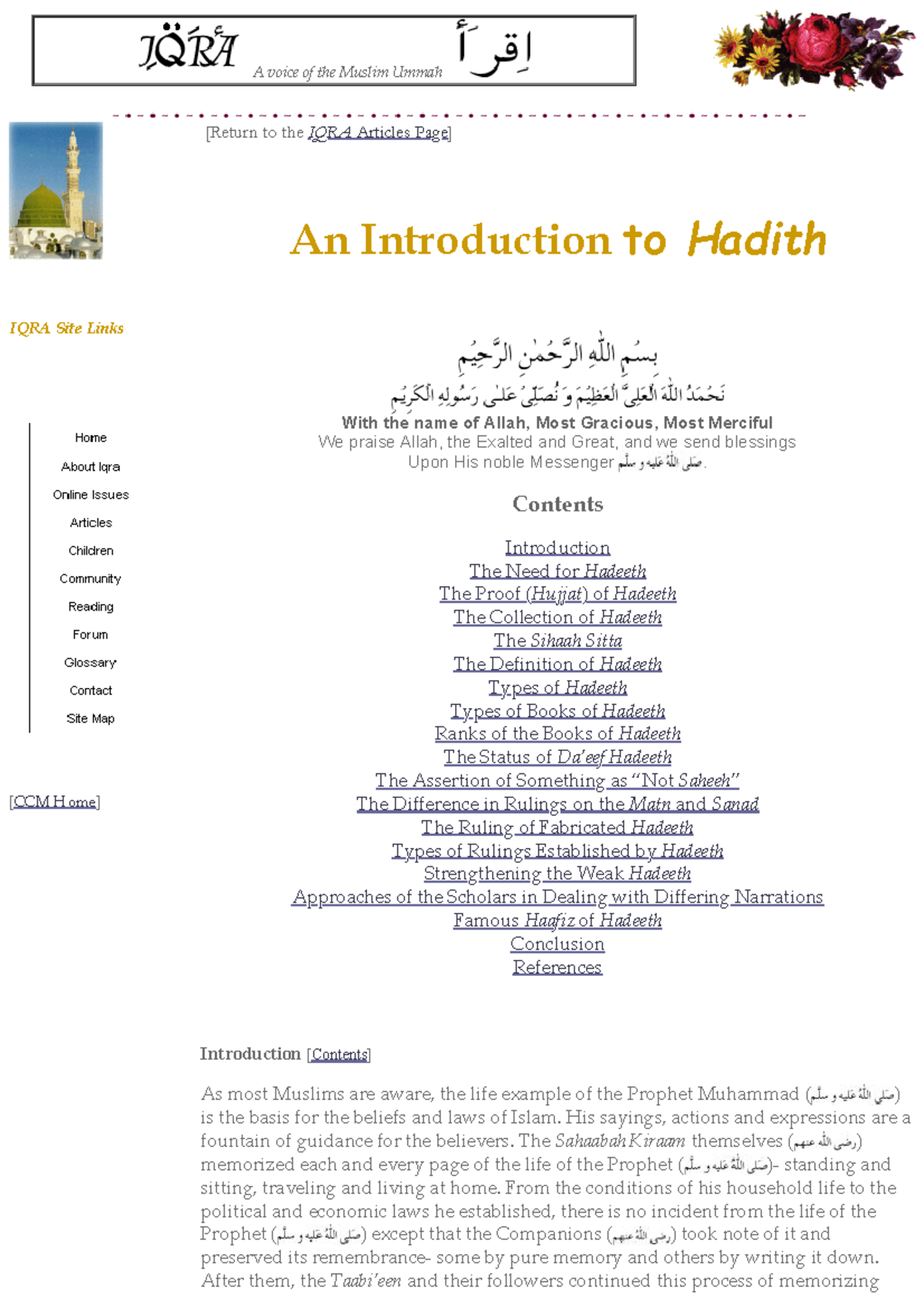 I-An Introduction to Hadith - A voice of the Muslim Ummah IQRA Site ...