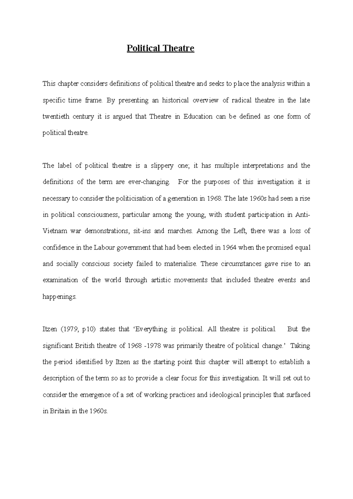 Political Theatre Chapter By Presenting An Historical Overview Of