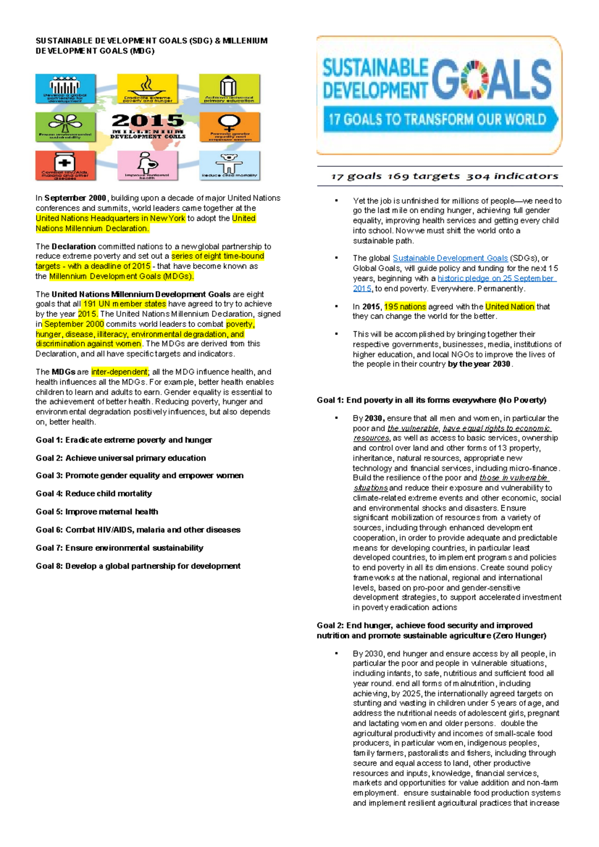 SDG&MDG - SUSTAINABLE DEVELOPMENT GOALS (SDG) & MILLENIUM DEVELOPMENT ...