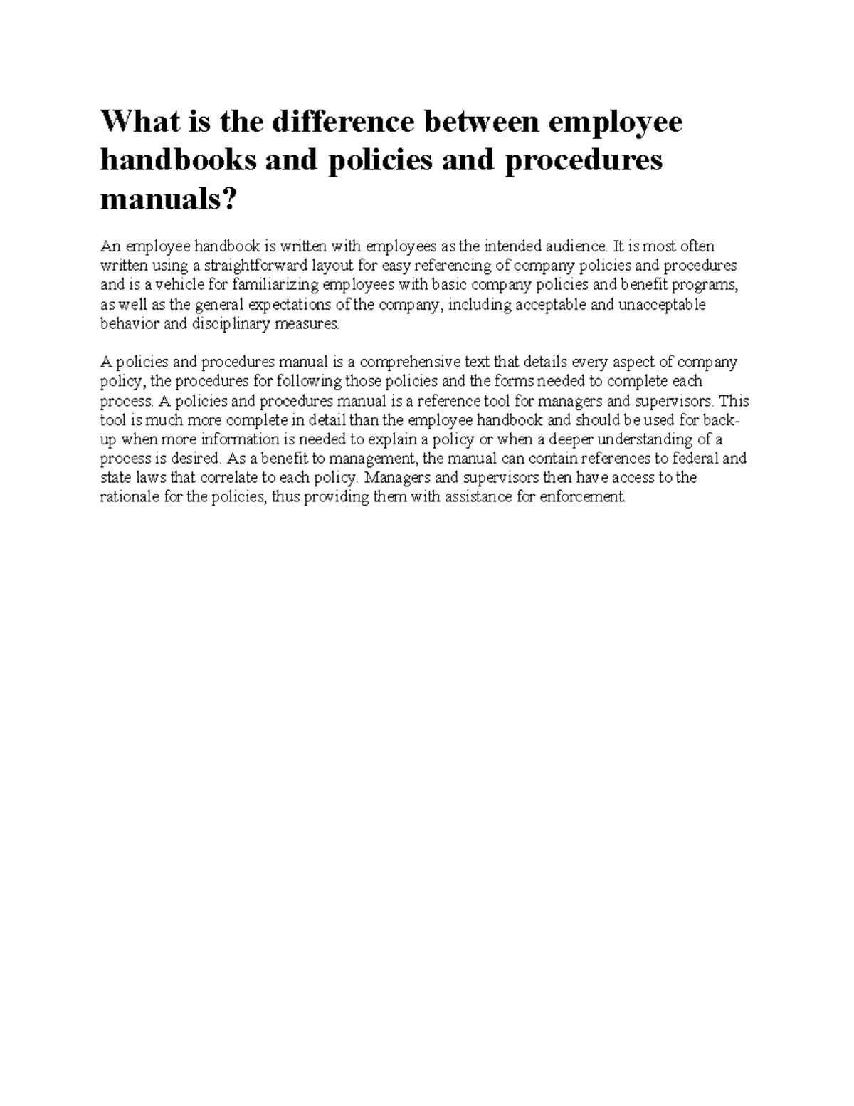 What is the difference between employee handbooks and policies and