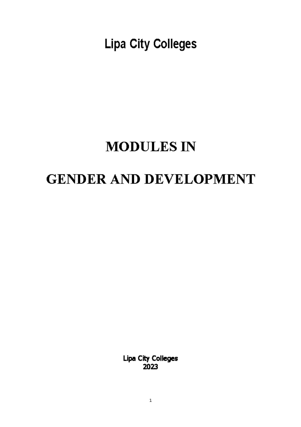 Modules IN Gender AND Development - Lipa City Colleges MODULES IN ...