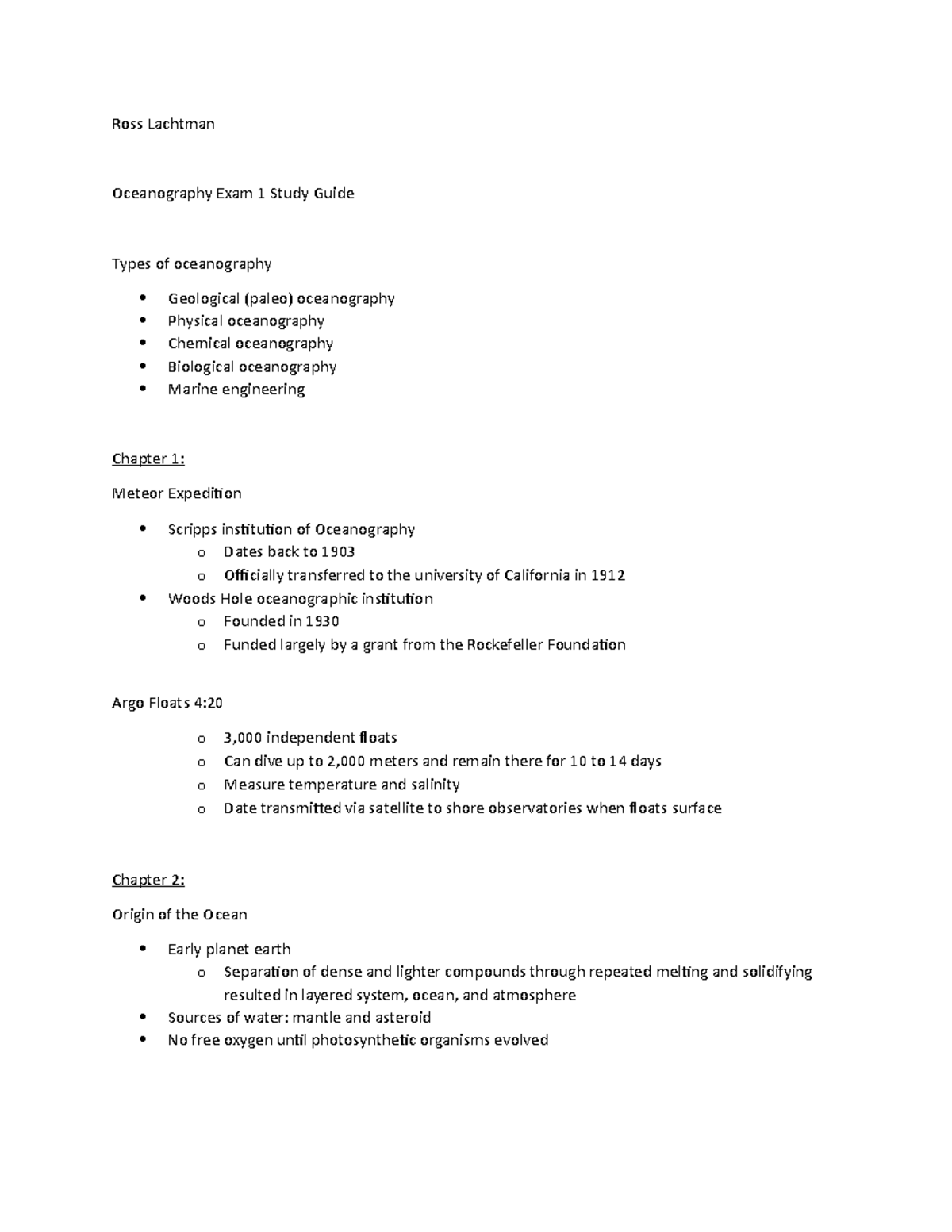 Exam 1 Study Guide - notes - Ross Lachtman Oceanography Exam 1 Study ...