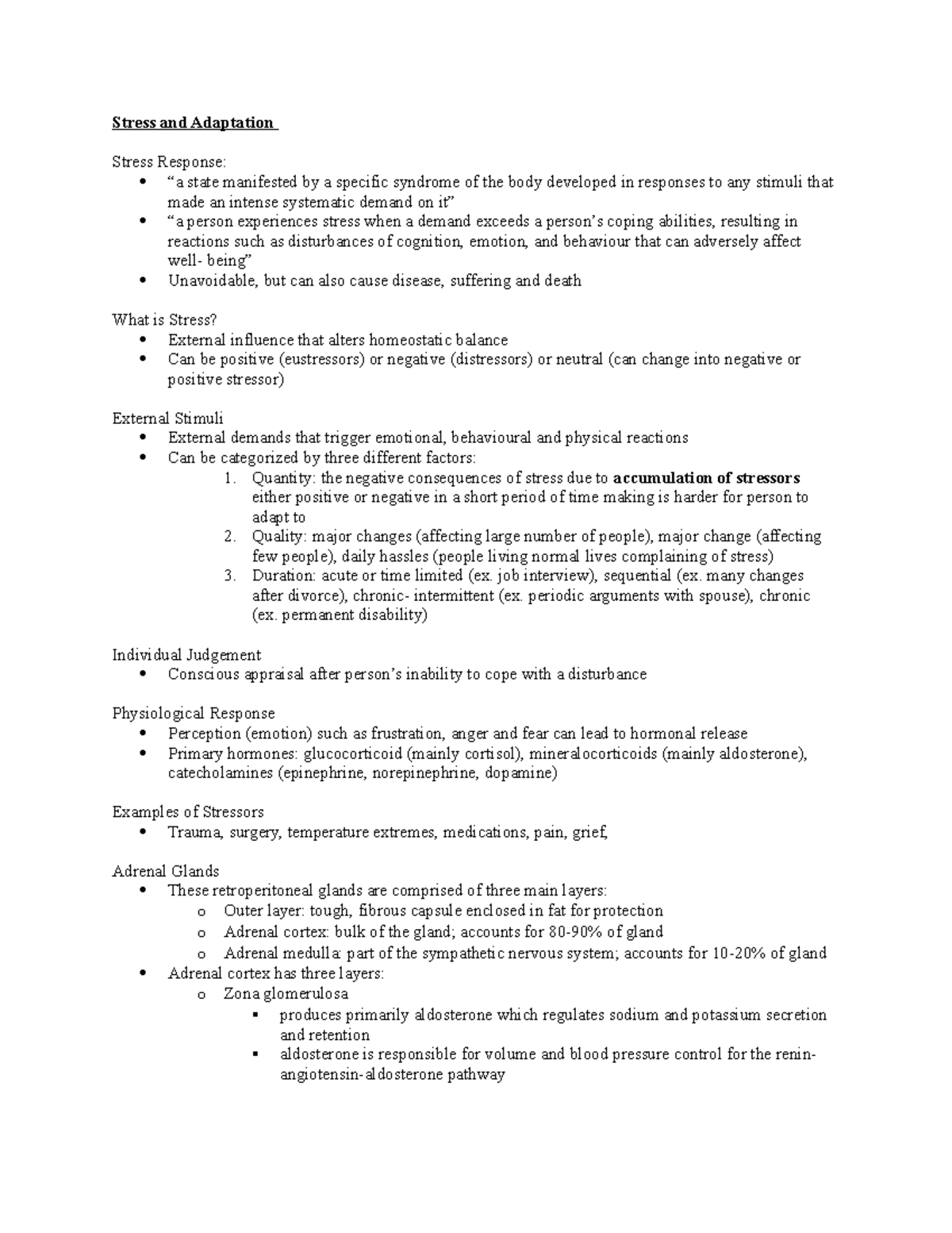 Stress and Adaptation: Understanding the Stress Response - Studocu