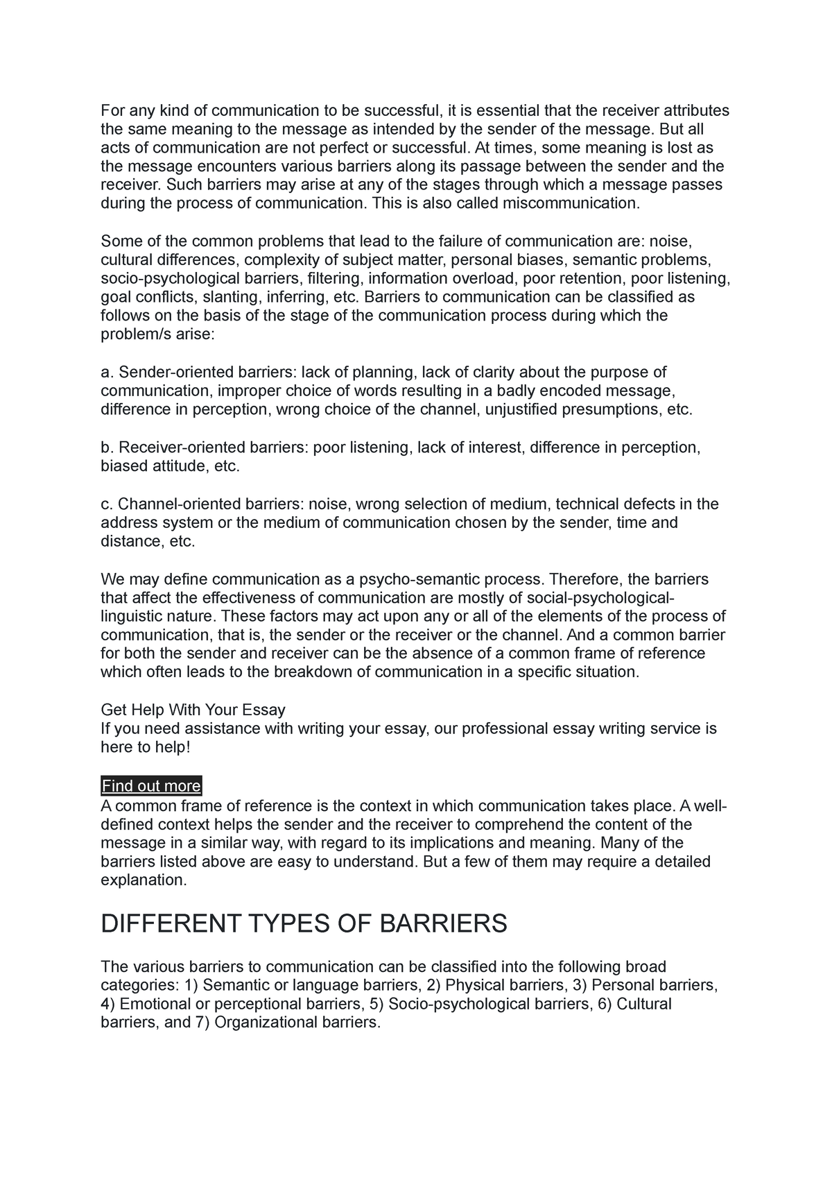 communication barriers essay assignment