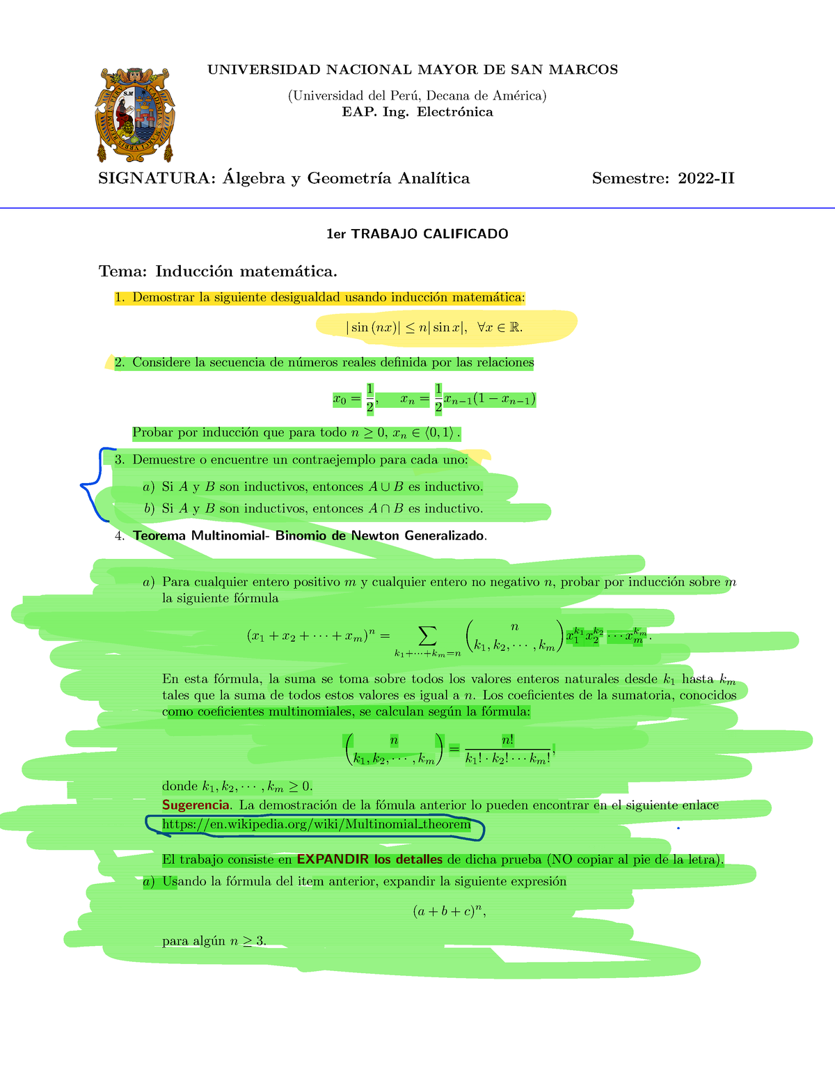 1er Trabajo Calificado Inducci N Matem Tica - UNIVERSIDAD NACIONAL ...