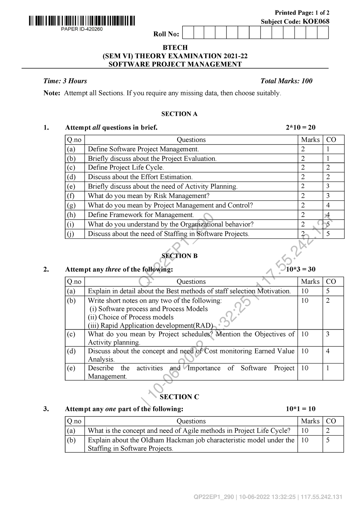 Software Project Management KOE068 - QP22EP1_ | 10-06-2022 13:32:25 ...