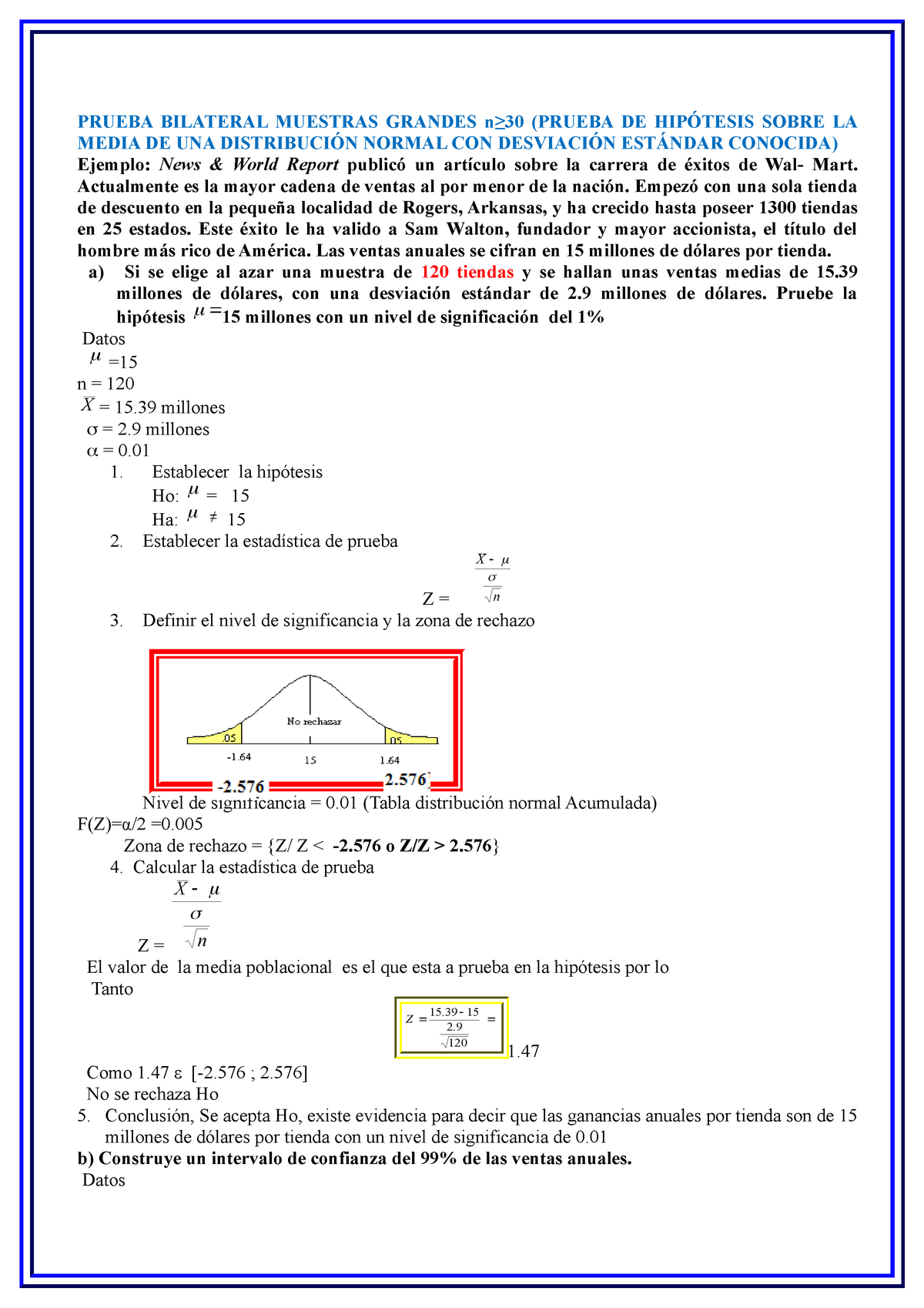 Estimacion Estadistica And Prueba De Hipotesis Estadistica Prueba Bilateral Muestras Grandes N≥ 1865