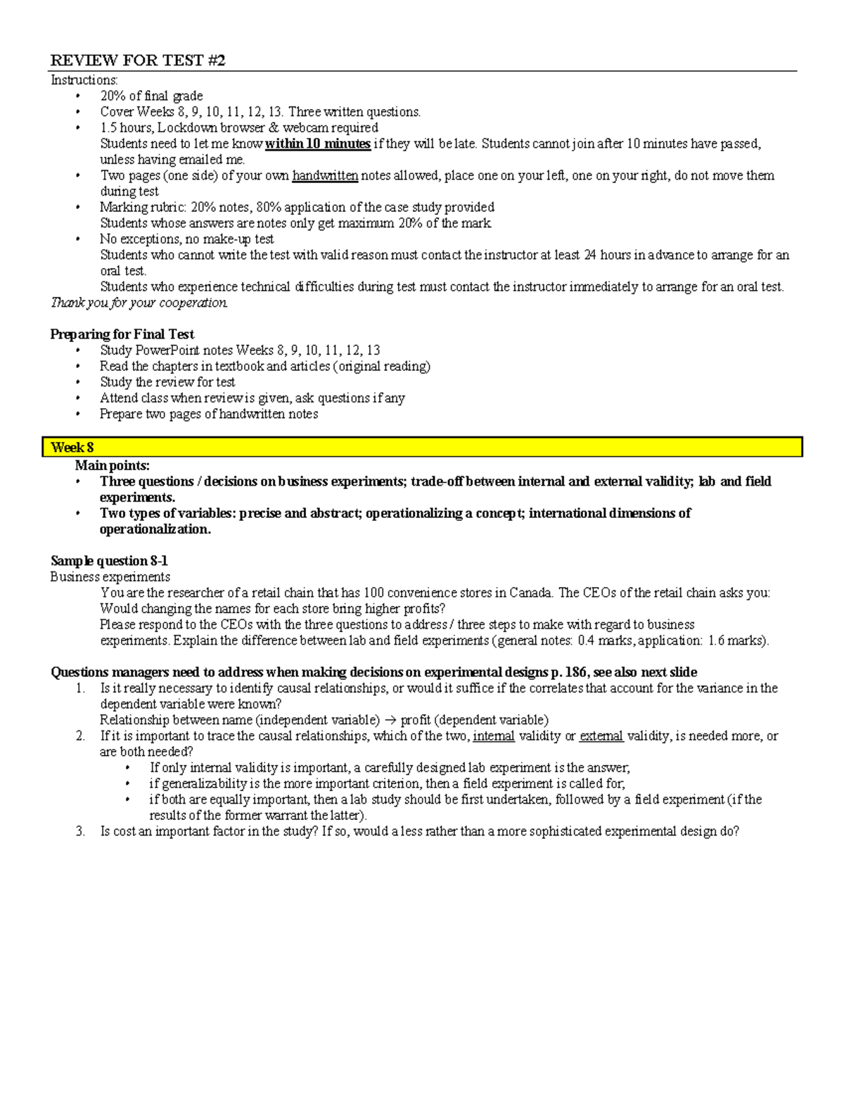 INTL 725 Final TEST Review - REVIEW FOR TEST Instructions: - 20% of ...