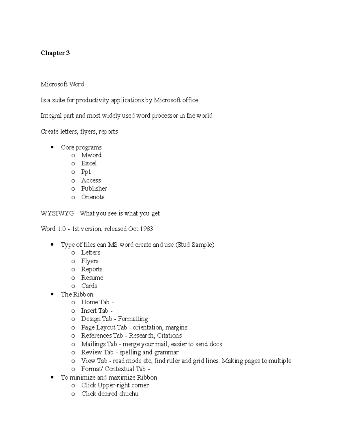 AIS Chapter 3 Microsoft Word Notes - Chapter 3 Microsoft Word Is A ...