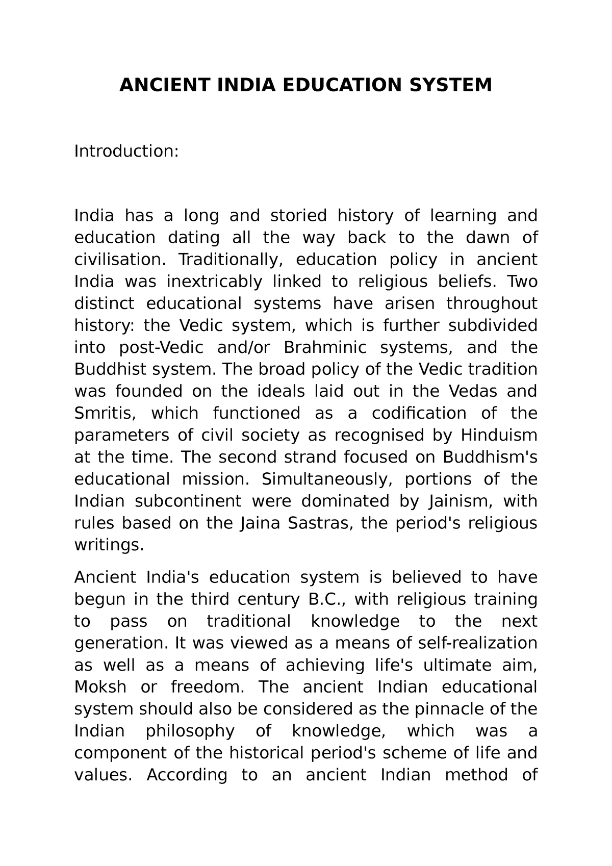 essay about ancient education system