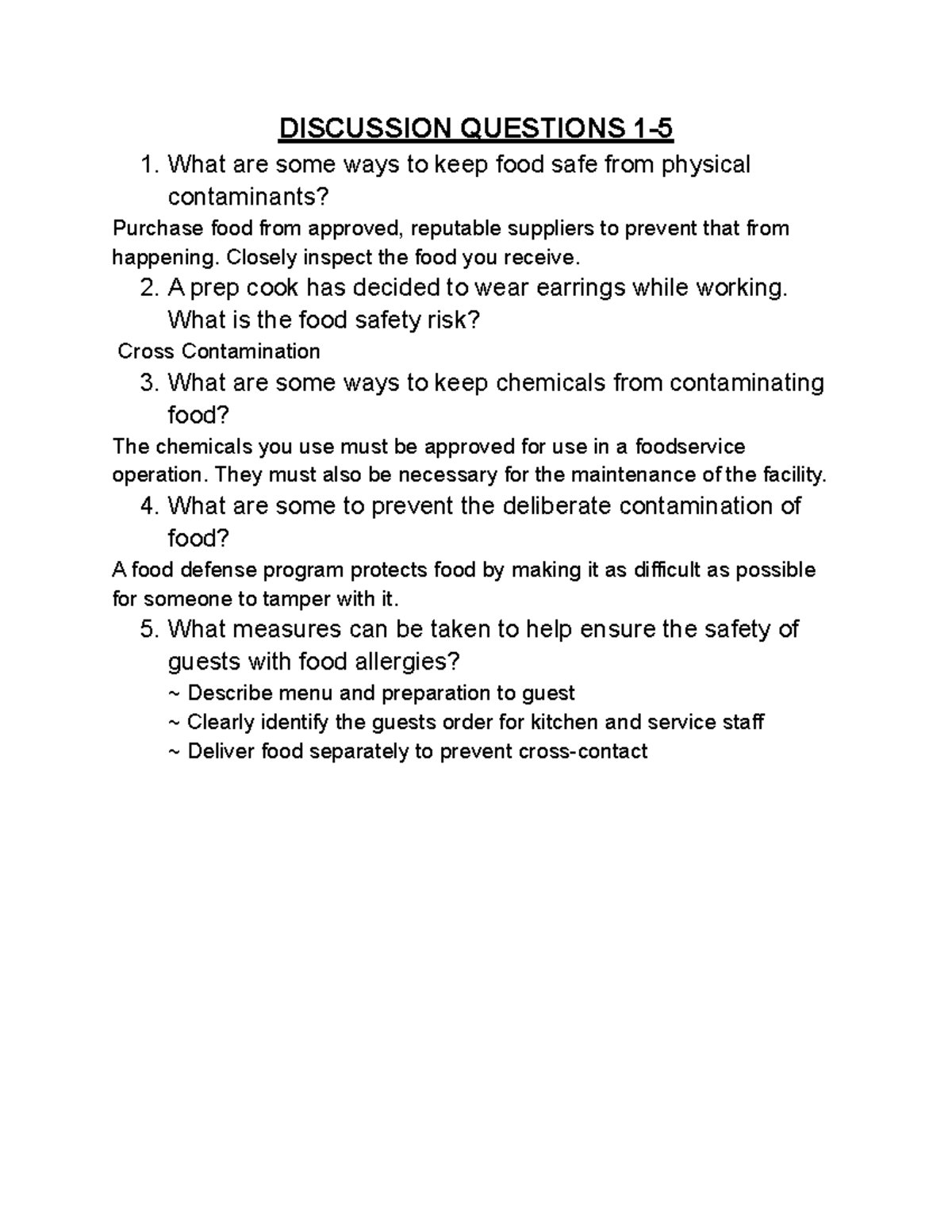 unit 5 critical thinking questions culinary arts