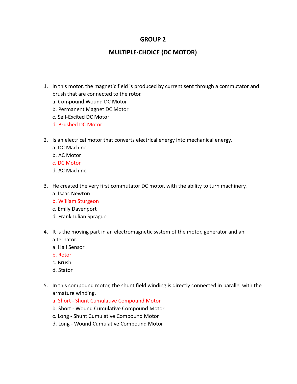 Group 2 Questions and Answers - GROUP 2 MULTIPLE-CHOICE (DC MOTOR) In ...