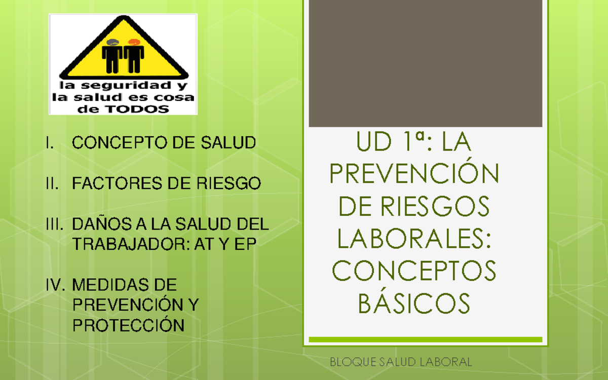 Ud Prevenci N Fol Ud La Prevenci N De Riesgos Laborales Conceptos B Sicos Bloque