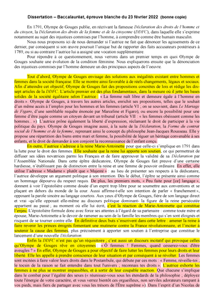 Dissertation Olympe De Gouges Corrigé Pdf Corrigé dissertation OG et commentaire Diderot - Dissertation –  Baccalauréat, épreuve blanche du 23 - Studocu
