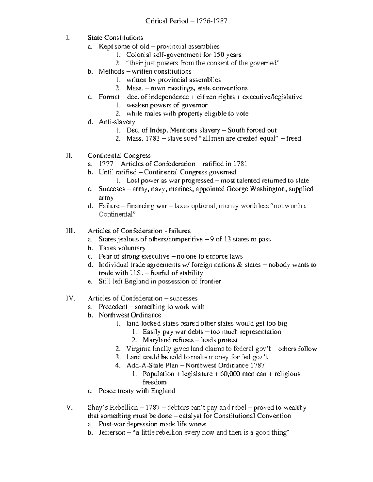 Outline 5Critical Era - Summarized notes for chapter 5 - Critical ...