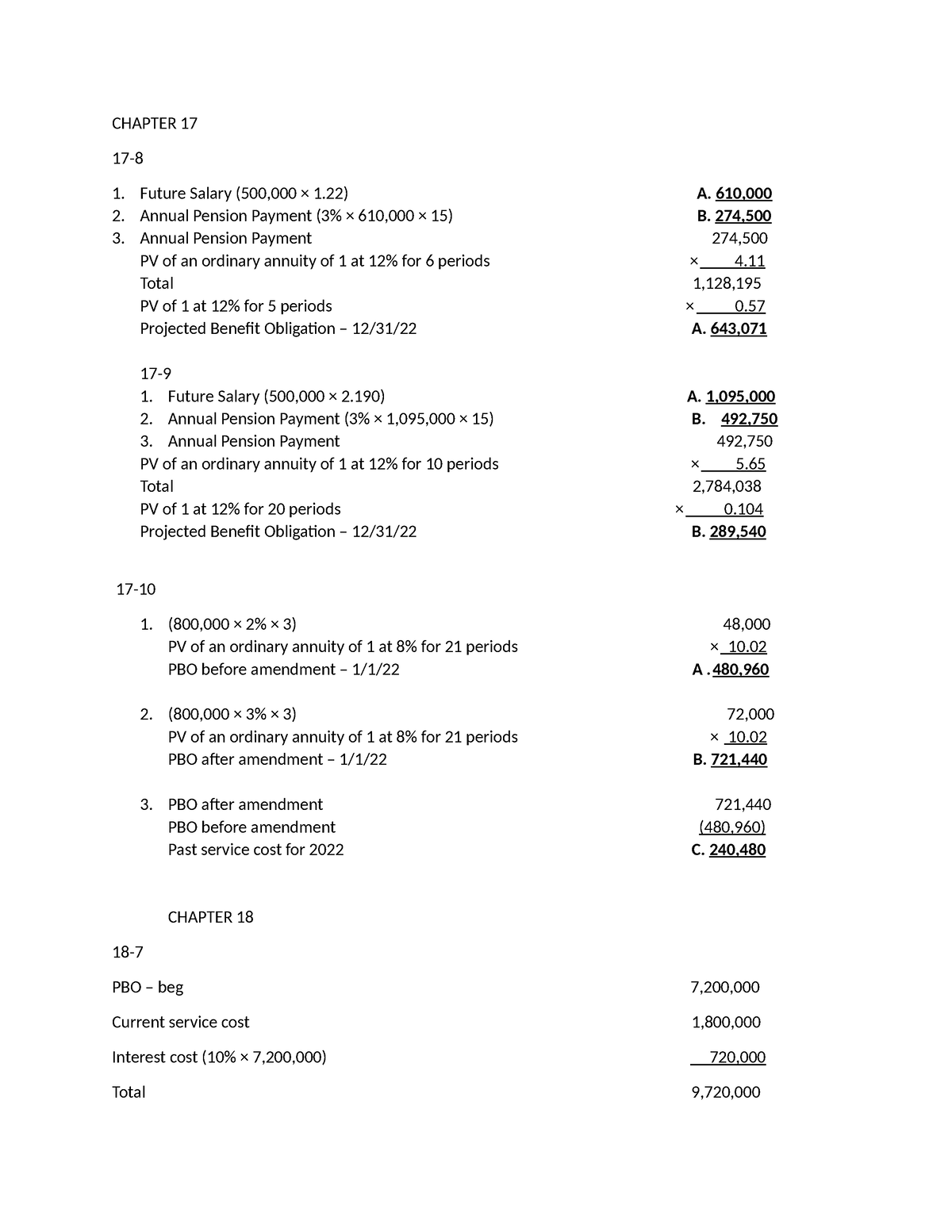 Chapter 17-19 - 1. Future Salary (500,000 × 1) A. 610, 1. Future Salary ...