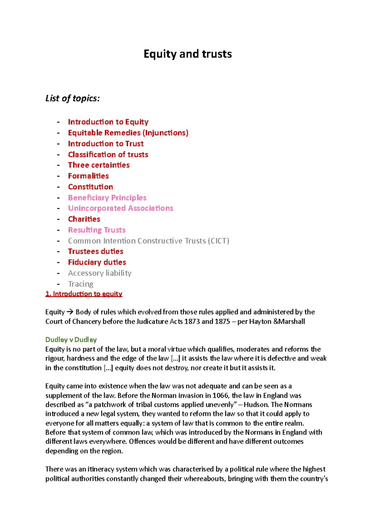 Equity and trusts - Equity and trusts List of topics: - Introduction to ...