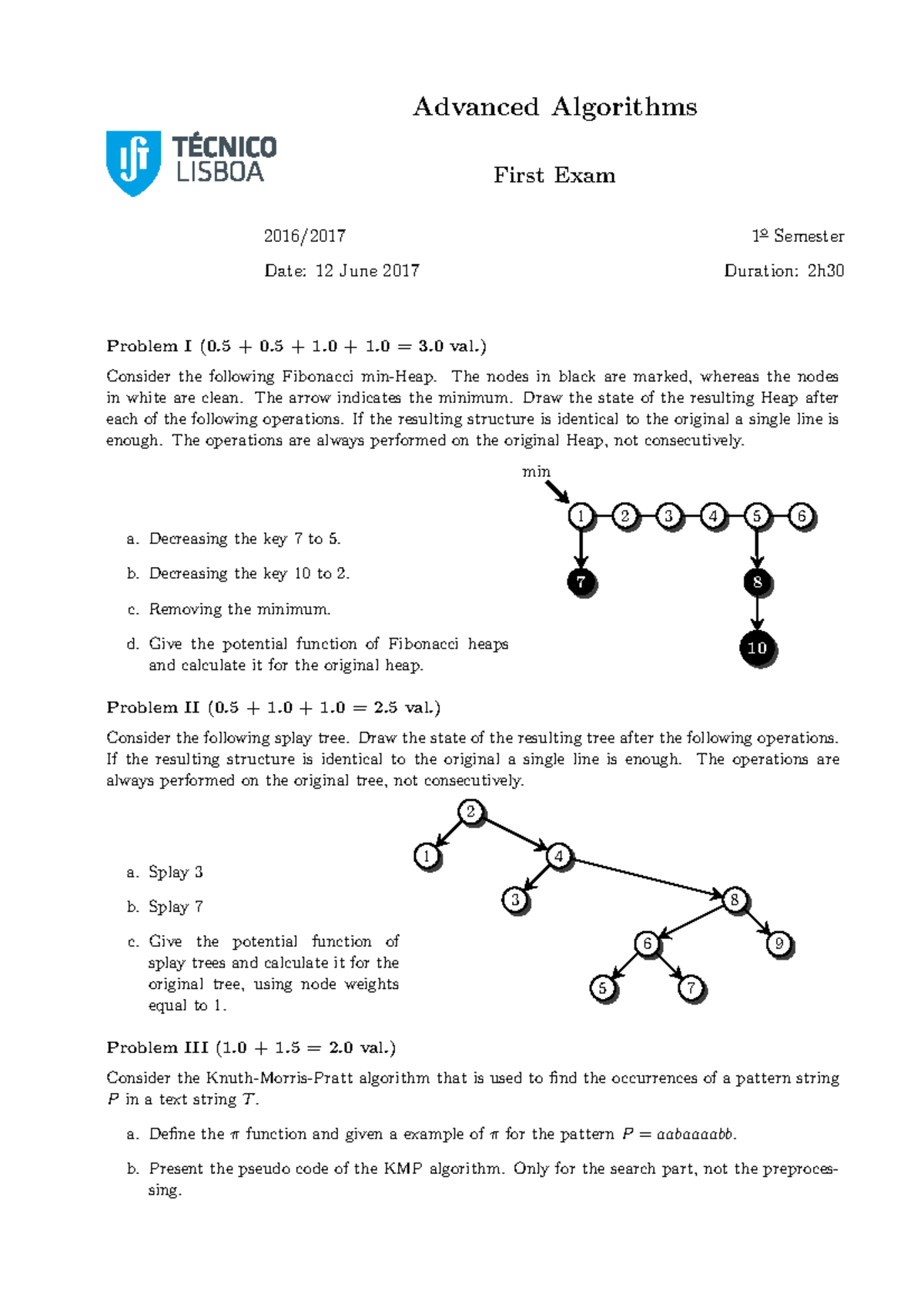 Exame 6 Dezembro 2017, questões - Advanced Algorithms First Exam 2016/ ...