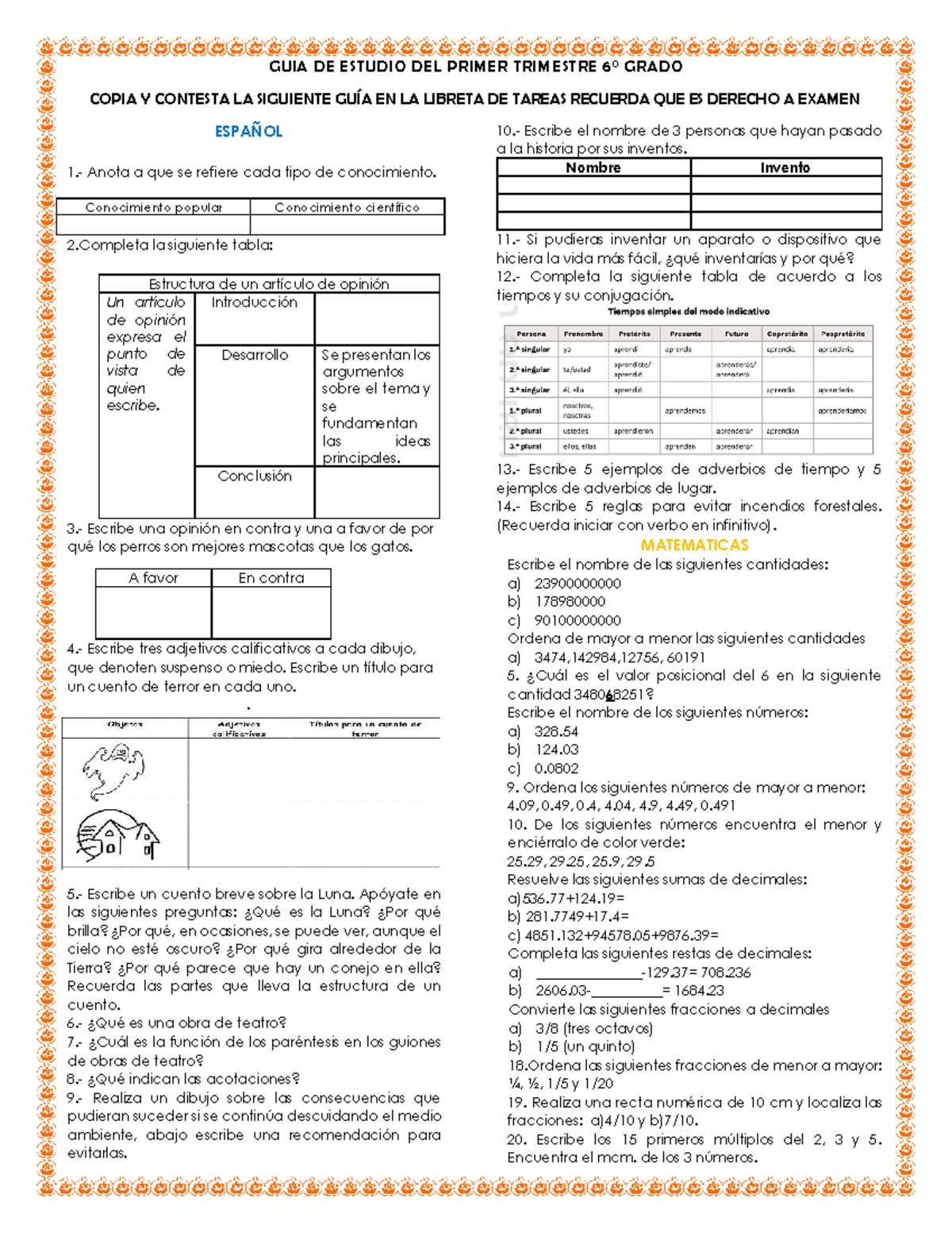 GUIA 1° Trimestre Sexto Grado - GUIA DE ESTUDIO DEL PRIMER TRIMESTRE 6∞ ...