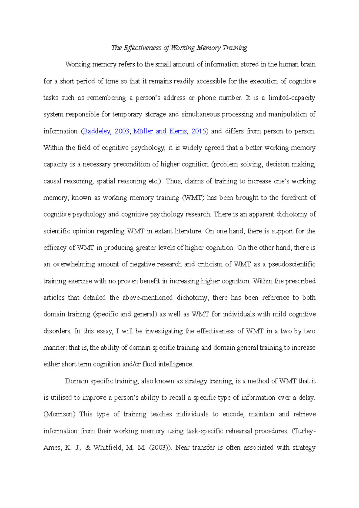 Working Memory Training Essay - The Effectiveness of Working Memory ...