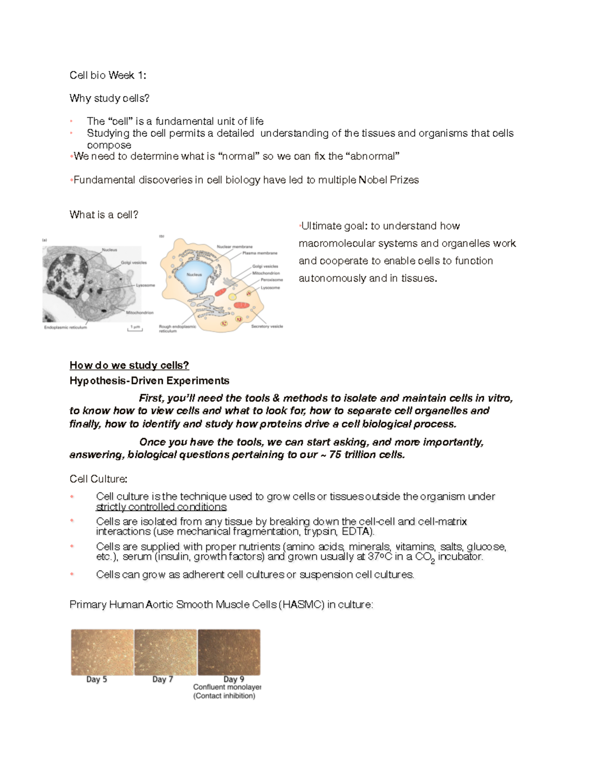 Week 1 part 1 lecture - Cell bio Week 1: Why study cells? The “cell” is ...