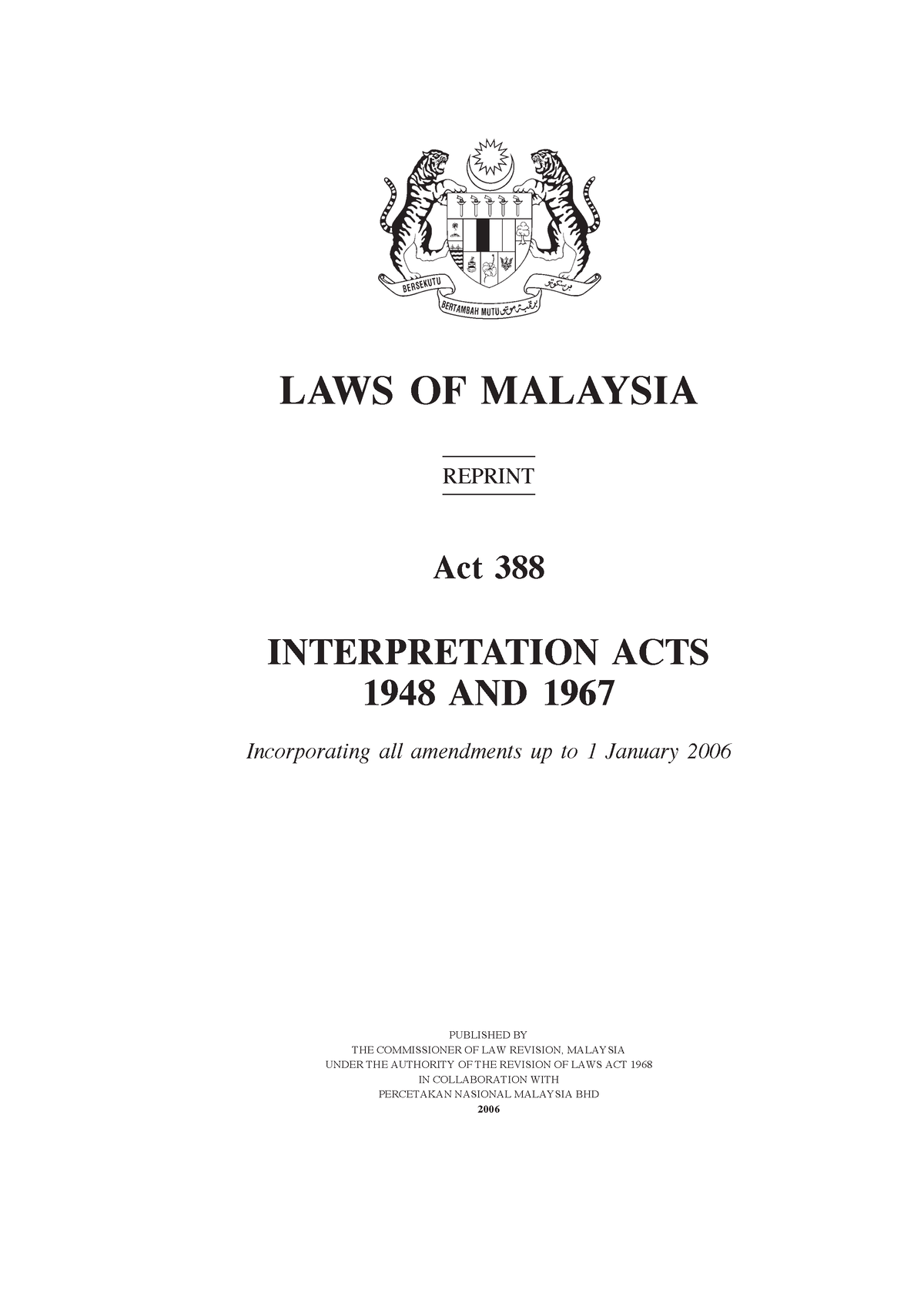 Interpretation Act - Interpretation 1 LAWS OF MALAYSIA REPRINT Act 388 ...