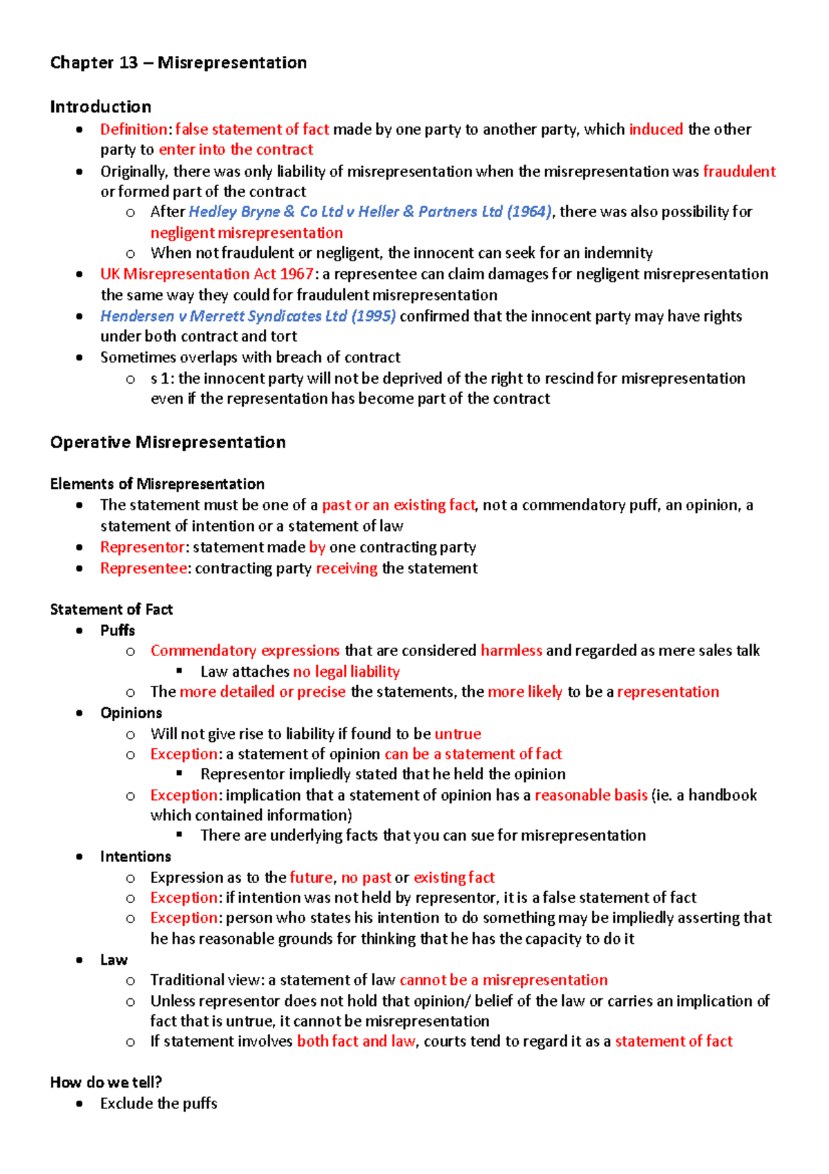 Chapter 13 - Misrepresentation - Chapter 13 – Misrepresentation ...