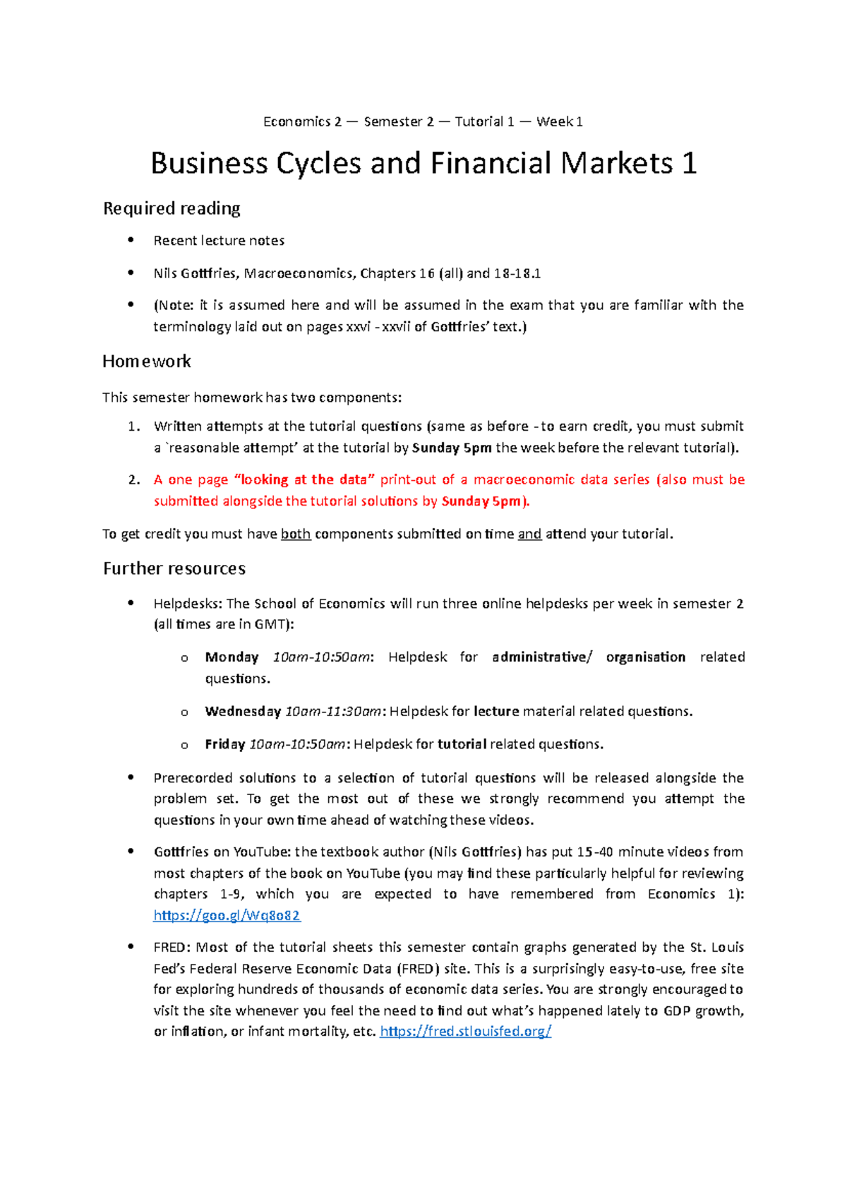 Tutorial 1 - Economics 2 - Macro - Questions - Economics 2 — Semester 2 ...