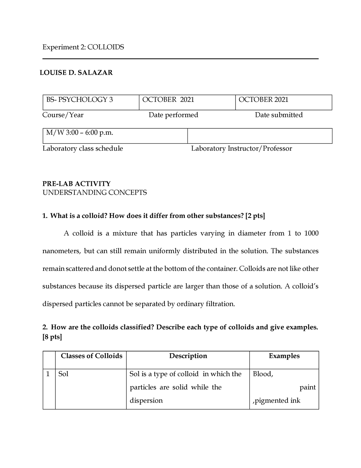 colloid experiment lab report