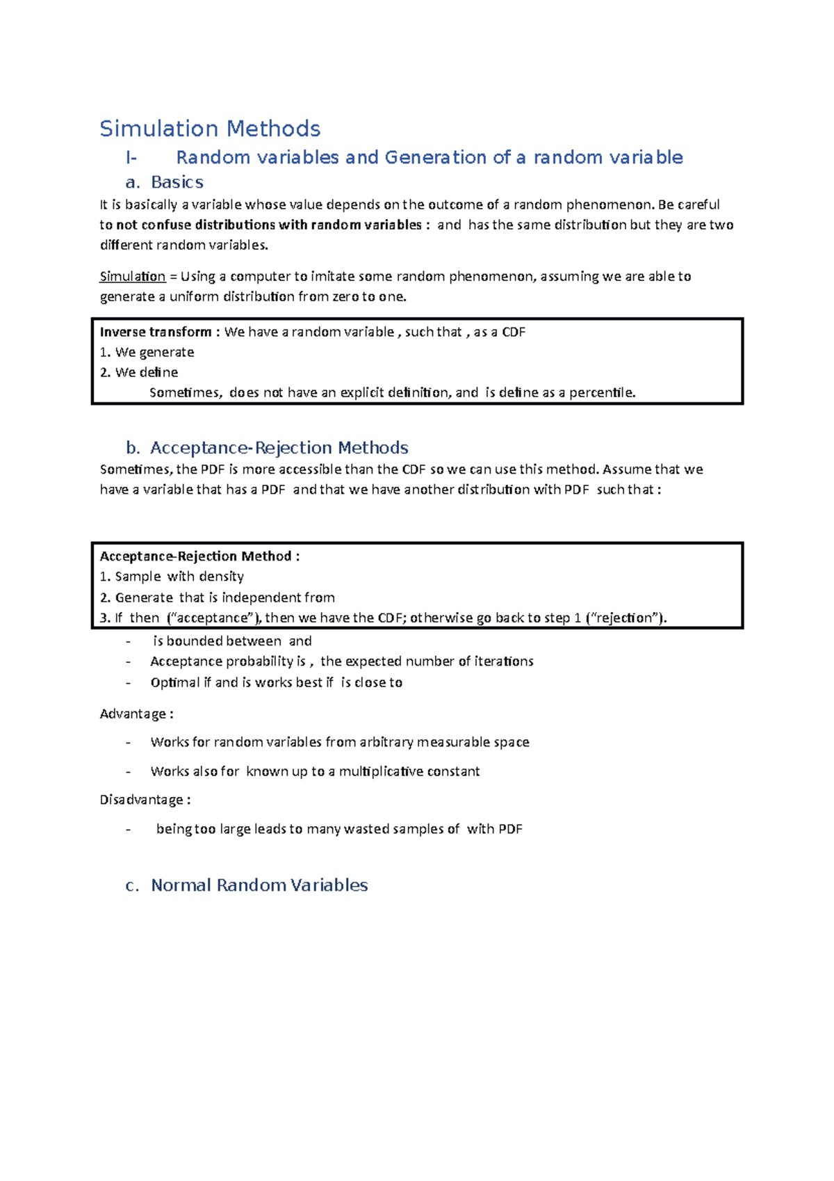 Simulation Methods Project and report - Simulation Methods I- Random ...