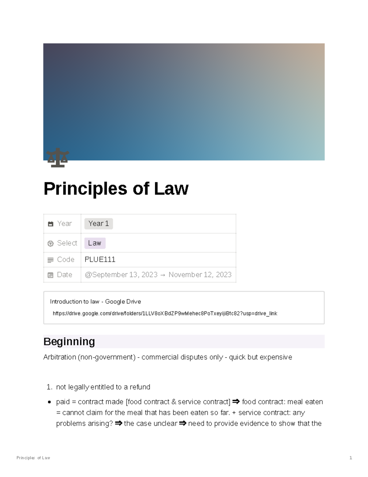 Introduction to law Principles of Law Year Year 1 Select Law Code