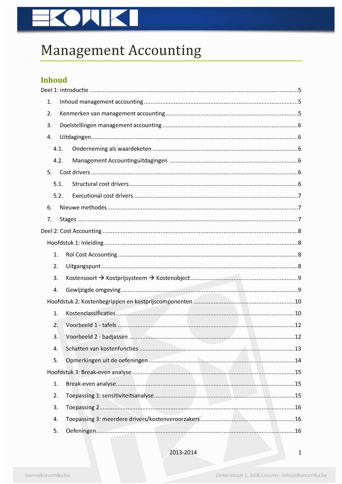 Management Accounting - Samenvatting 2013-2014 - Management Accounting ...